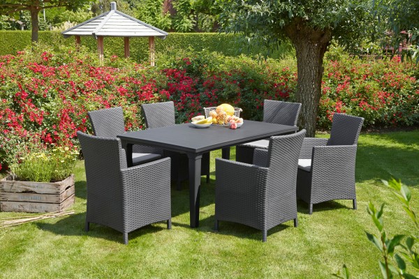 Gartengruppe "Zoe" 7-tlg. graphit/hellgrau Tisch 6xSessel Geflechtoptik Gartenset Dining-Set Garten