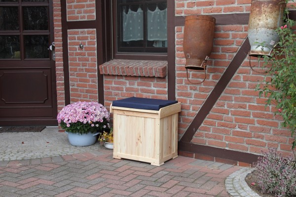 Kissenbox "Anna", Kiefer, natur/blau, 56x43x56cm, mit Polster, Aufbewahrungsbox, Gartenbox, Garten