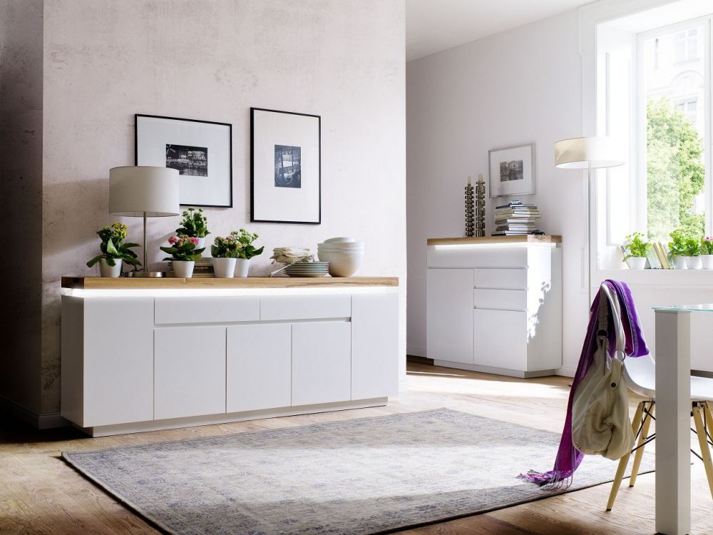 Sideboard "Mission Hills III" matt weiß, Eiche massiv, 200x81x40 cm | eBay