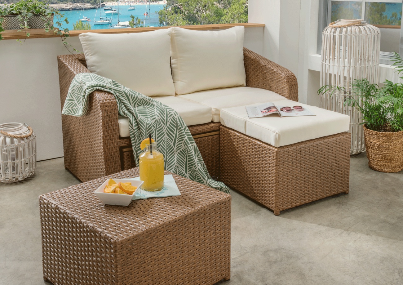 Loungeset Sofa Hocker Tisch Balkonset Loungemöbel inkl Polster braun